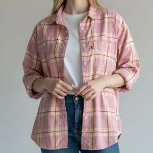 Levi's Women's Pink and Cream Plaid Button Up Flannel Shirt Size S
